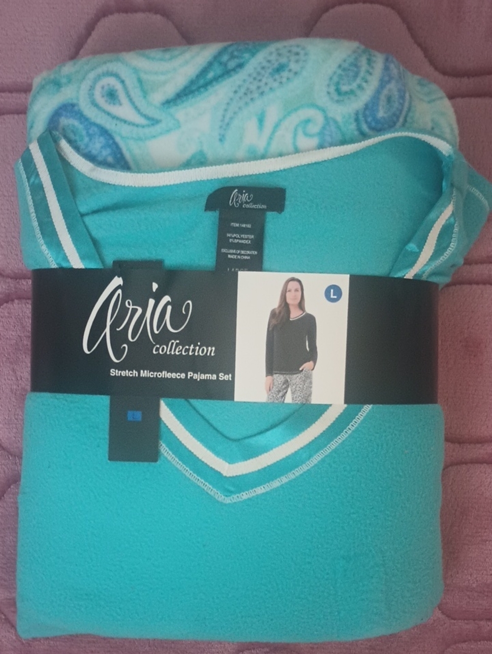Aria Collection Teal V-Neck Microfleece Sweater with White Trim